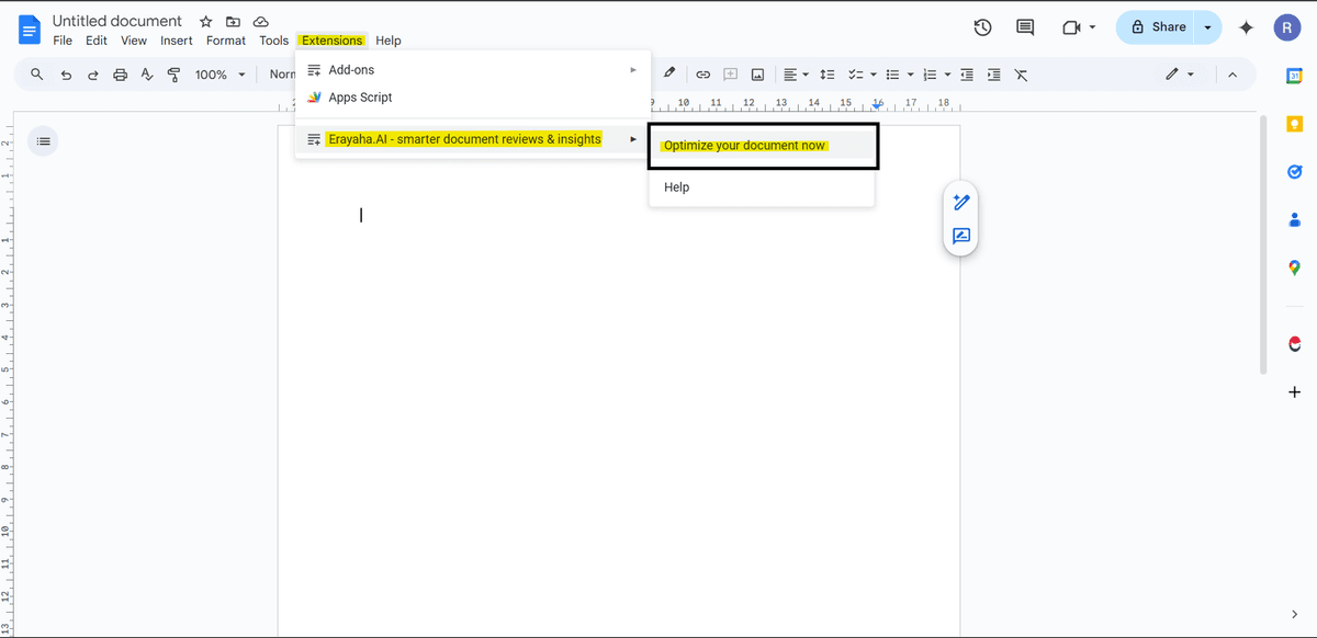 Open Erayaha.AI Sidebar Screenshot